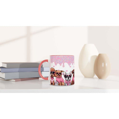 Cute puppy Valentines Day mug with colorful design, perfect dog lover gift, 11oz ceramic, available in 7 colors.