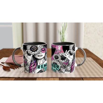 Motivational coffee mug with "Remember Your Why" quote, vibrant design, 11oz ceramic, two-tone finish.