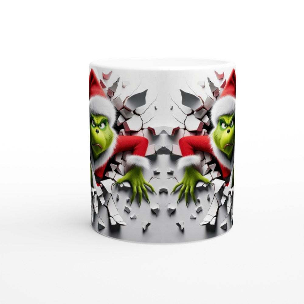 Grinch Hole in the Wall festive mug with playful design, 11oz ceramic.