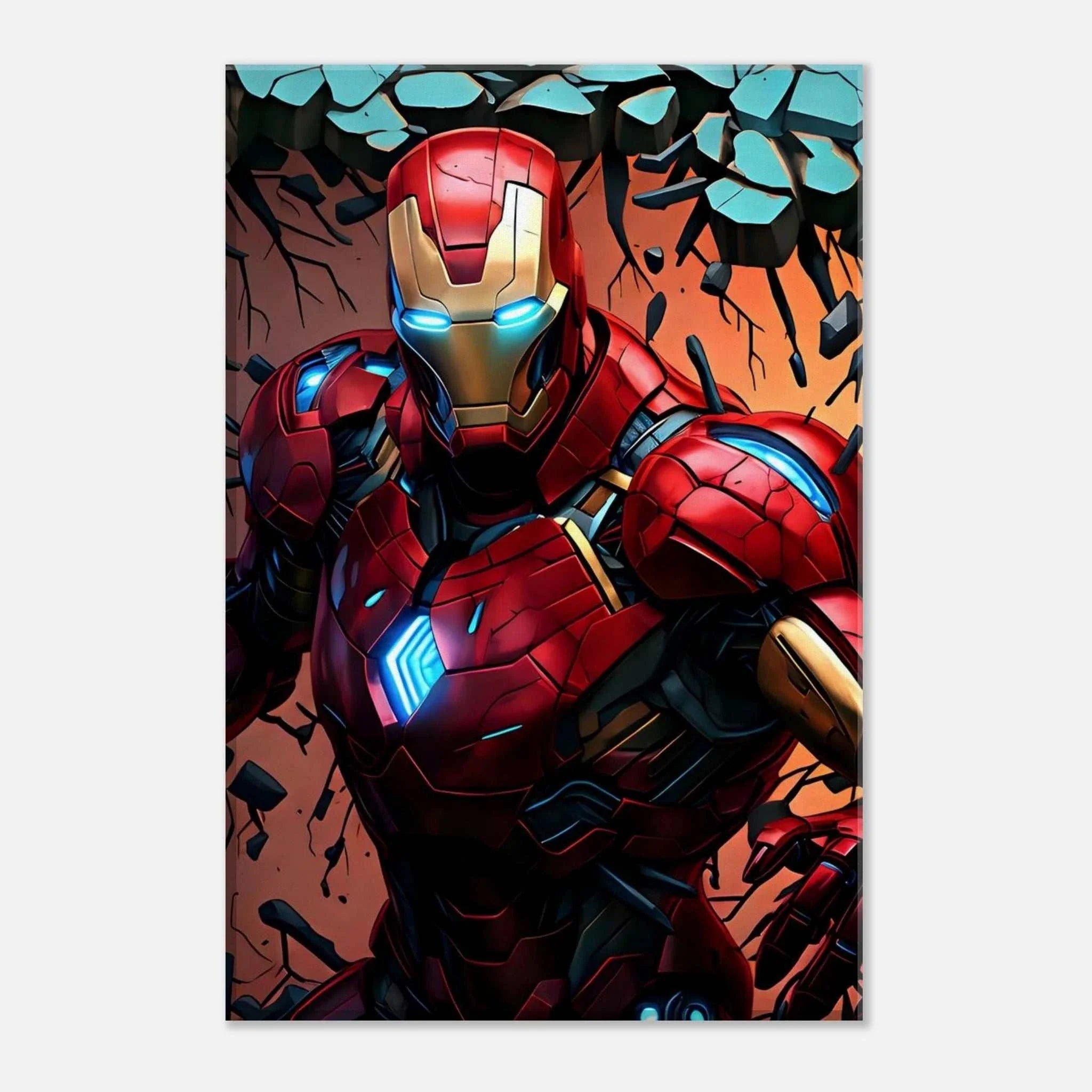 Ironman Wall Canvas showcasing striking hero artwork, perfect for superhero fans seeking a bold, adventurous room vibe.