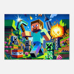 Vibrant Minecraft wall canvas featuring iconic game characters in a colorful adventure scene.