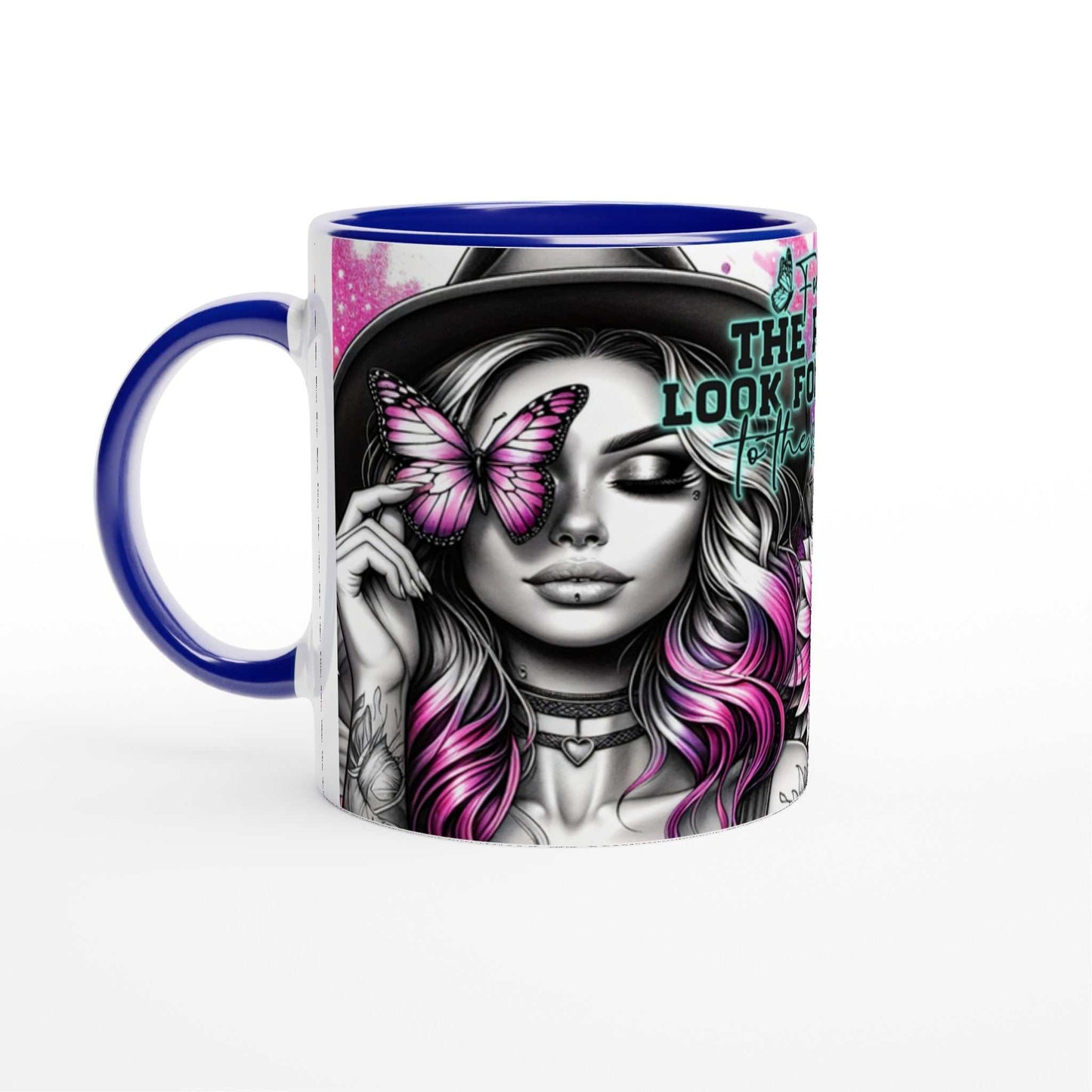 Forget The Past motivational coffee mug with vibrant design and inspirational quote, 11oz ceramic, two-tone glossy finish.