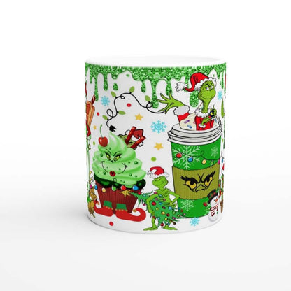 Fun Grinch Christmas Mug with festive design, ceramic, 11oz, microwave and dishwasher safe.