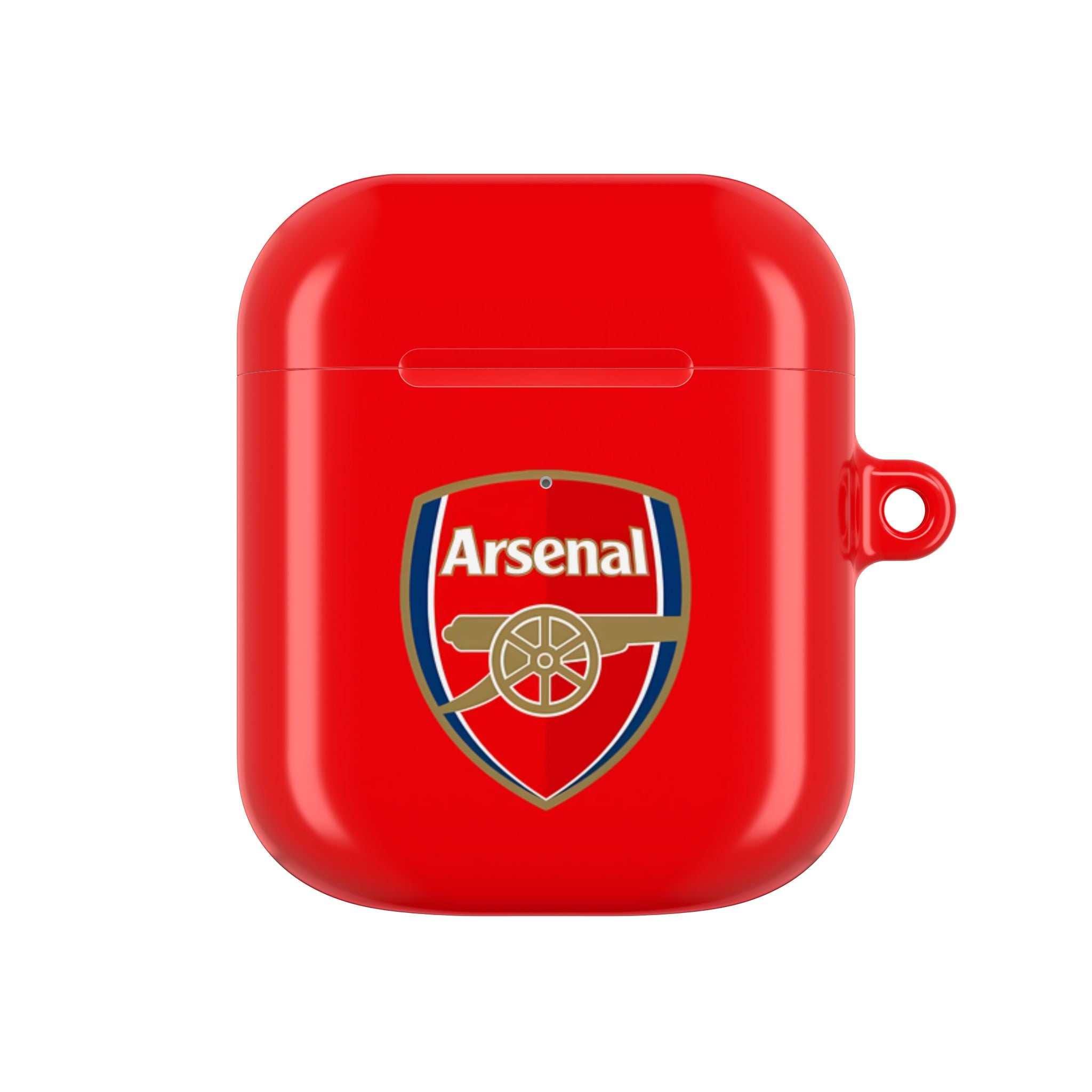 Red Arsenal FC AirPods protective case with club logo and glossy finish