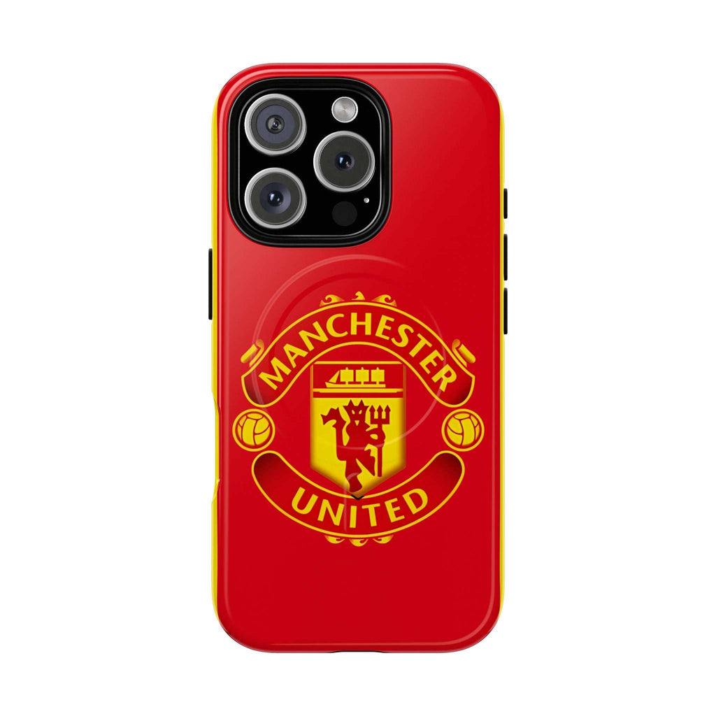 Red Manchester United MagSafe iPhone case with club crest and dual-layer protection