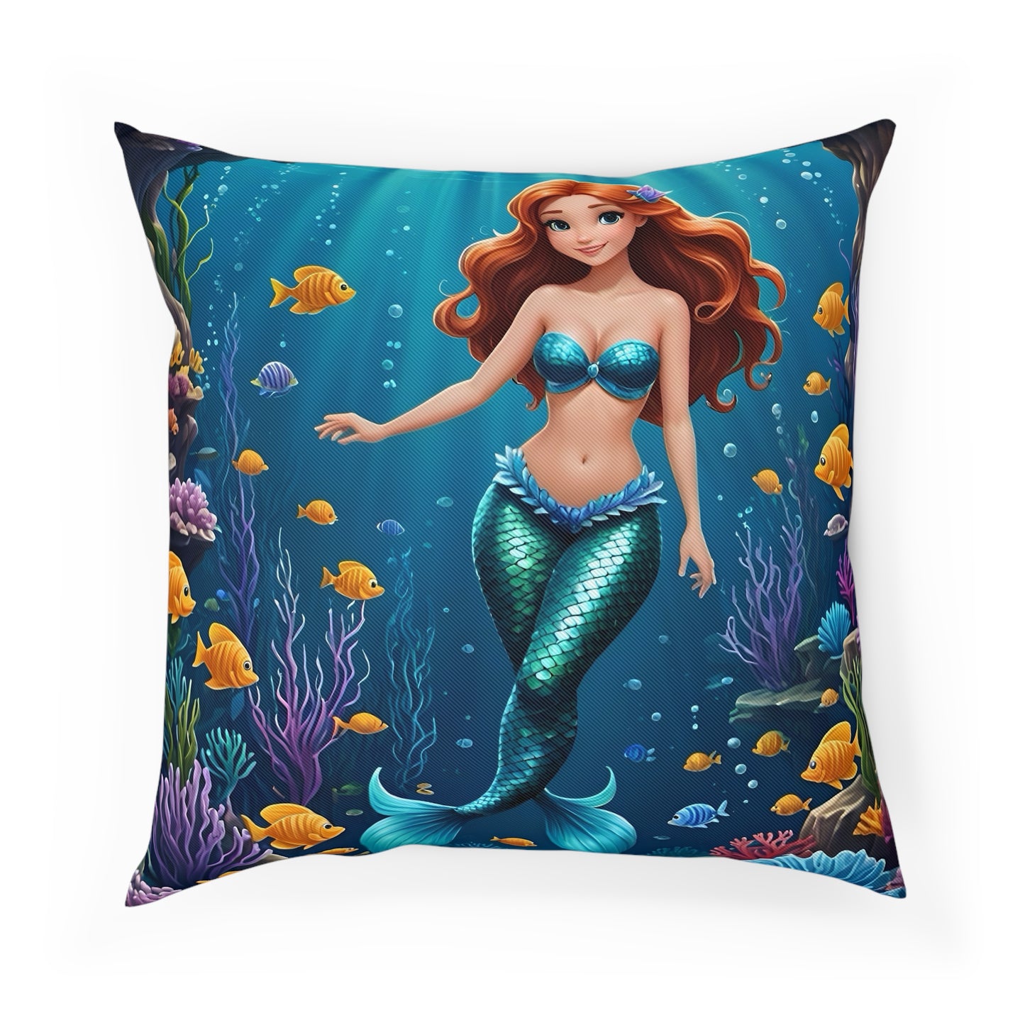 Beautiful Mermaid Cotton Drill Square Cushion