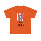 Black Dildo Queen T-Shirt with bold white text, made from soft 100% cotton for comfortable wear