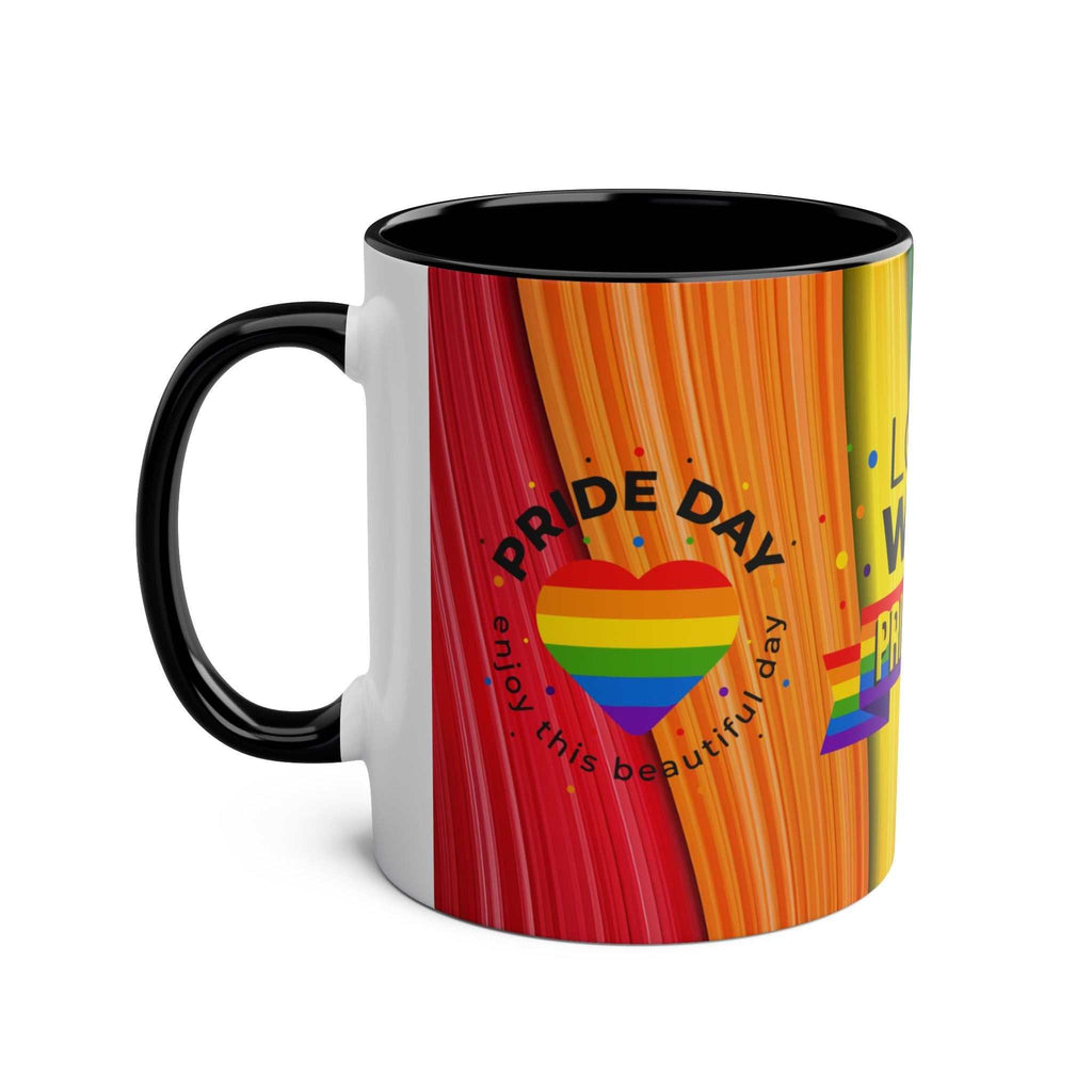 LGBTQ+ Pride mug with a vibrant rainbow design, perfect for celebrating love and equality.