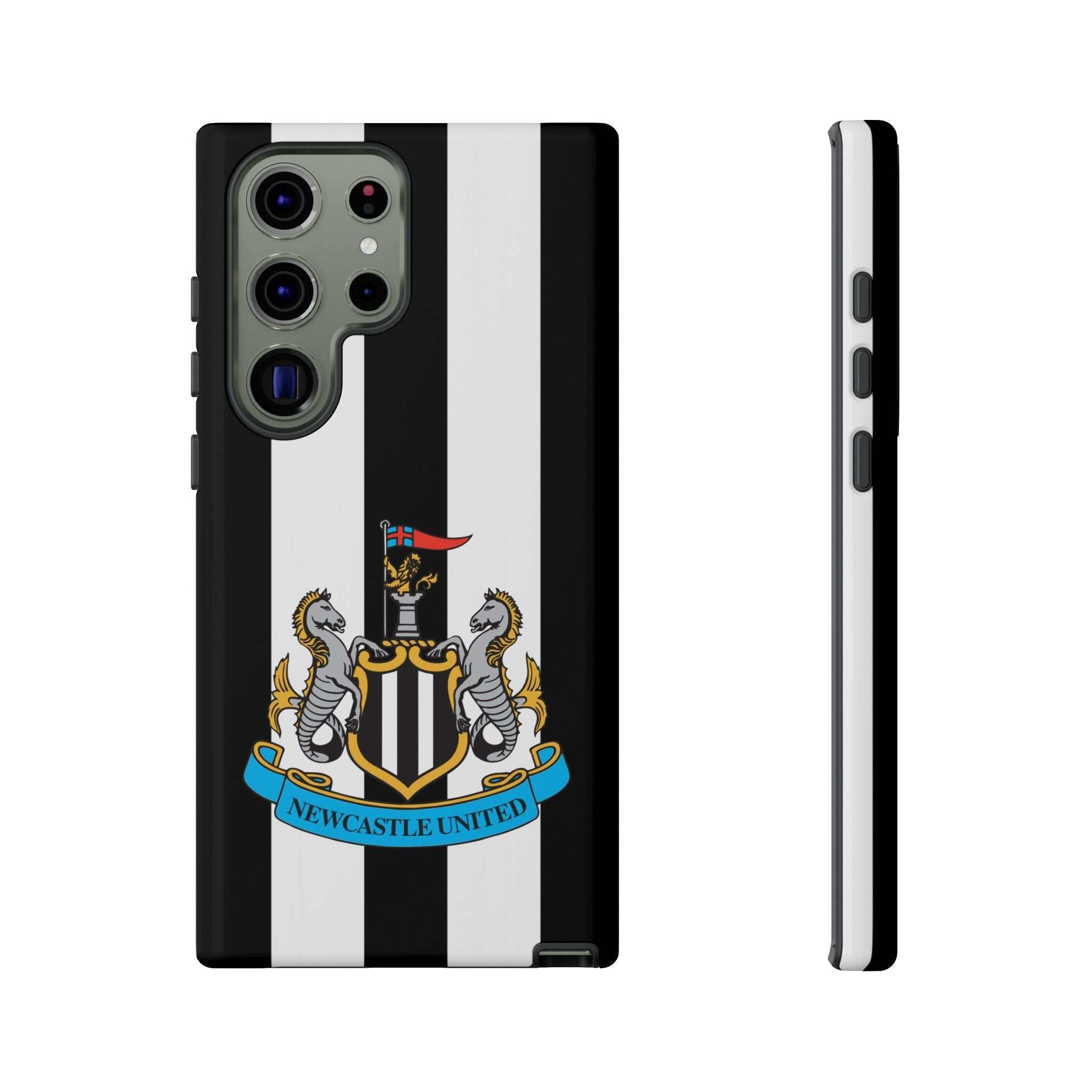 Newcastle United Magnetic Samsung phone case with black and white colors, official-inspired crest, dual-layer protection, and wireless charging support