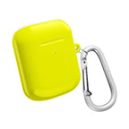 Yellow hard shell AirPods and AirPods Pro protective case with glossy finish and attached silver carabiner clip