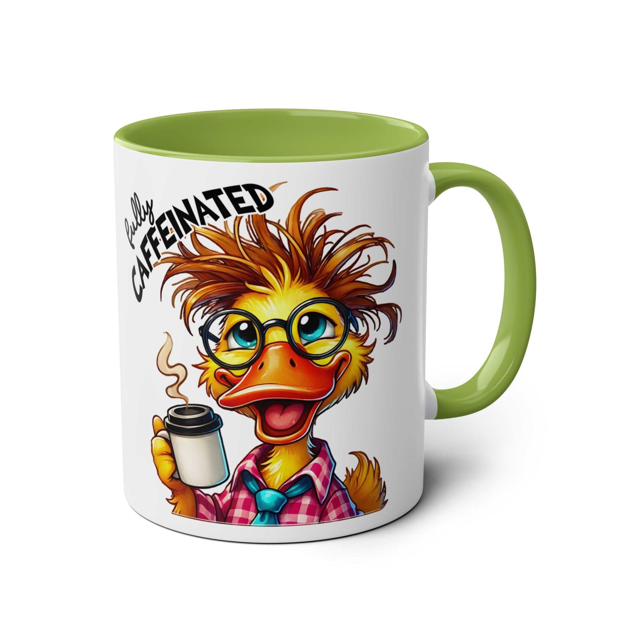 Fun Sarcastic Coffee Mug with quirky duck design, ceramic, 11oz, glossy finish.