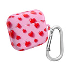 Pink Hearts AirPods protective case with red heart pattern and silver carabiner clip