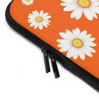 Orange Daisy Laptop Sleeve with durable neoprene, soft foam lining, dual zipper, waterproof and lightweight protection for laptops