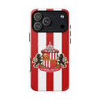 Sunderland FC MagSafe iPhone case with red and white stripes and official-inspired crest, durable dual-layer protection and wireless charging compatible