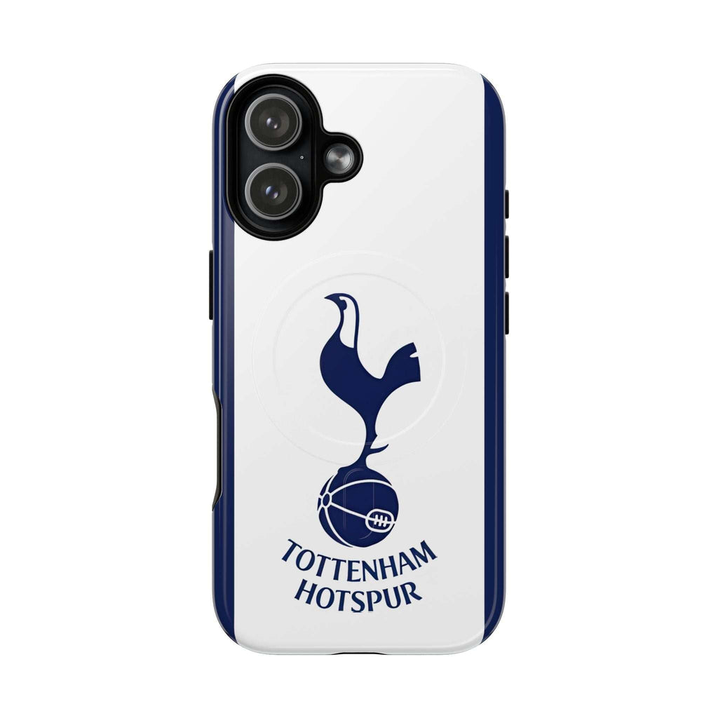 Tottenham FC MagSafe iPhone case with navy and white design, featuring Spurs crest and dual-layer protection