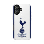 Tottenham FC MagSafe iPhone case with navy and white design, featuring Spurs crest and dual-layer protection