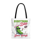 Cheeky Quote Pickle Tote Bag in three sizes with fun design and colorful handles, made from durable spun polyester