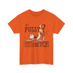 Black My Pussy Loves a Stretch T-Shirt with bold humor graphic, soft cotton fabric, perfect for casual wear and parties