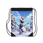 Olaf inspired drawstring bag with colorful snowman design, durable lightweight polyester for kids and fans, perfect for school and casual use
