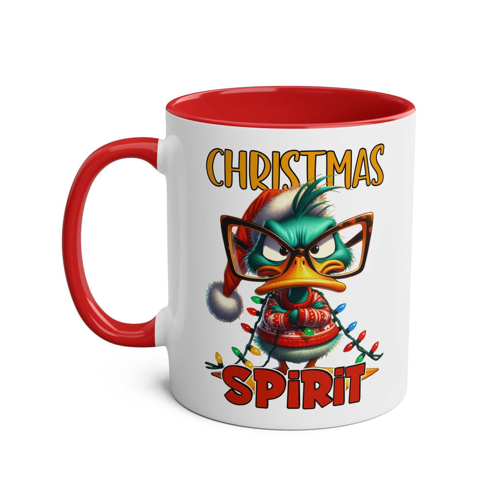 Sarky Christmas mug with duck design, available in 7 colors, 11oz ceramic, microwave and dishwasher safe.