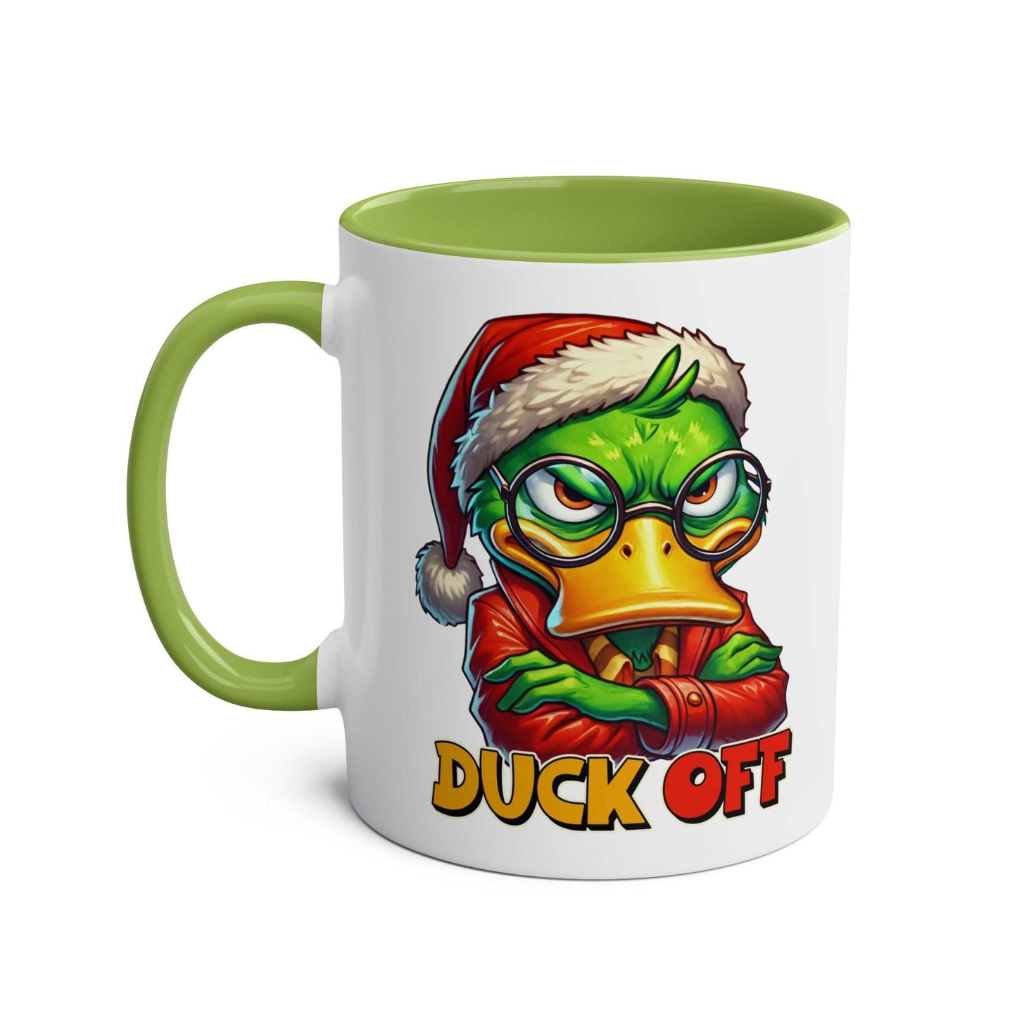 Sarky Christmas Mug with duck design, 11oz ceramic, available in 7 colors, microwave and dishwasher safe.