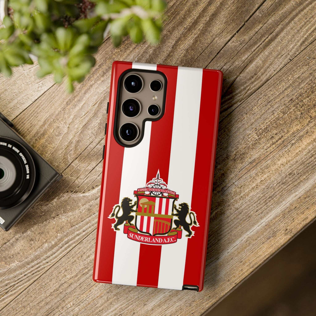 Sunderland FC Samsung phone case with red and white colors and magnetic feature