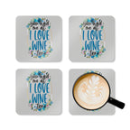 Love Wine Coaster Set with playful design and humorous text, perfect for friends.