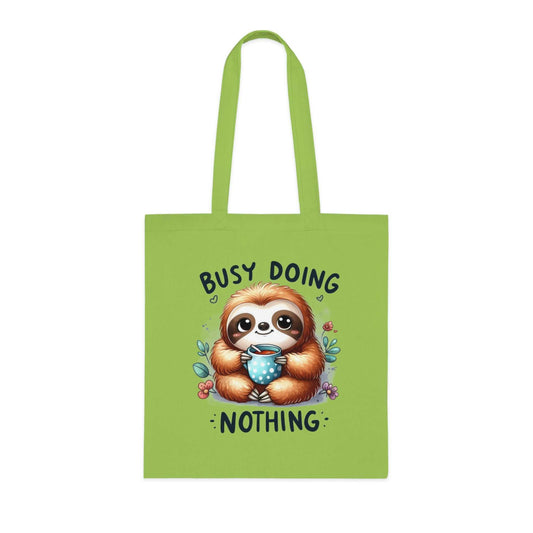 Cute sloth tote bag with vibrant colors and playful design, perfect for carrying essentials in style.