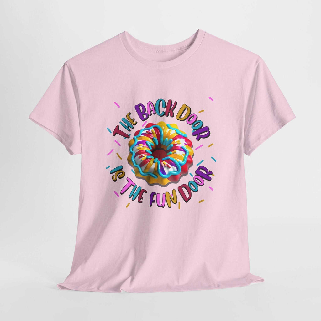 The Back Door is the Fun Door cheeky t-shirt with bold typography and door graphic