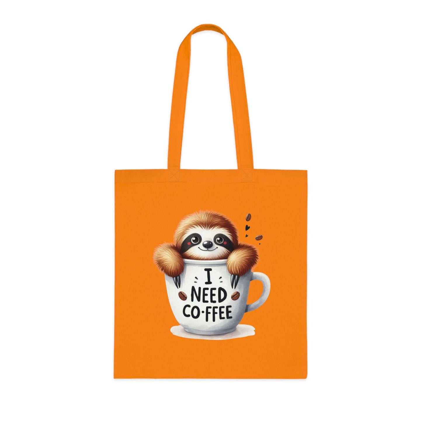 Cotton tote bag with cute sloth design, vibrant colors, 100% durable cotton.