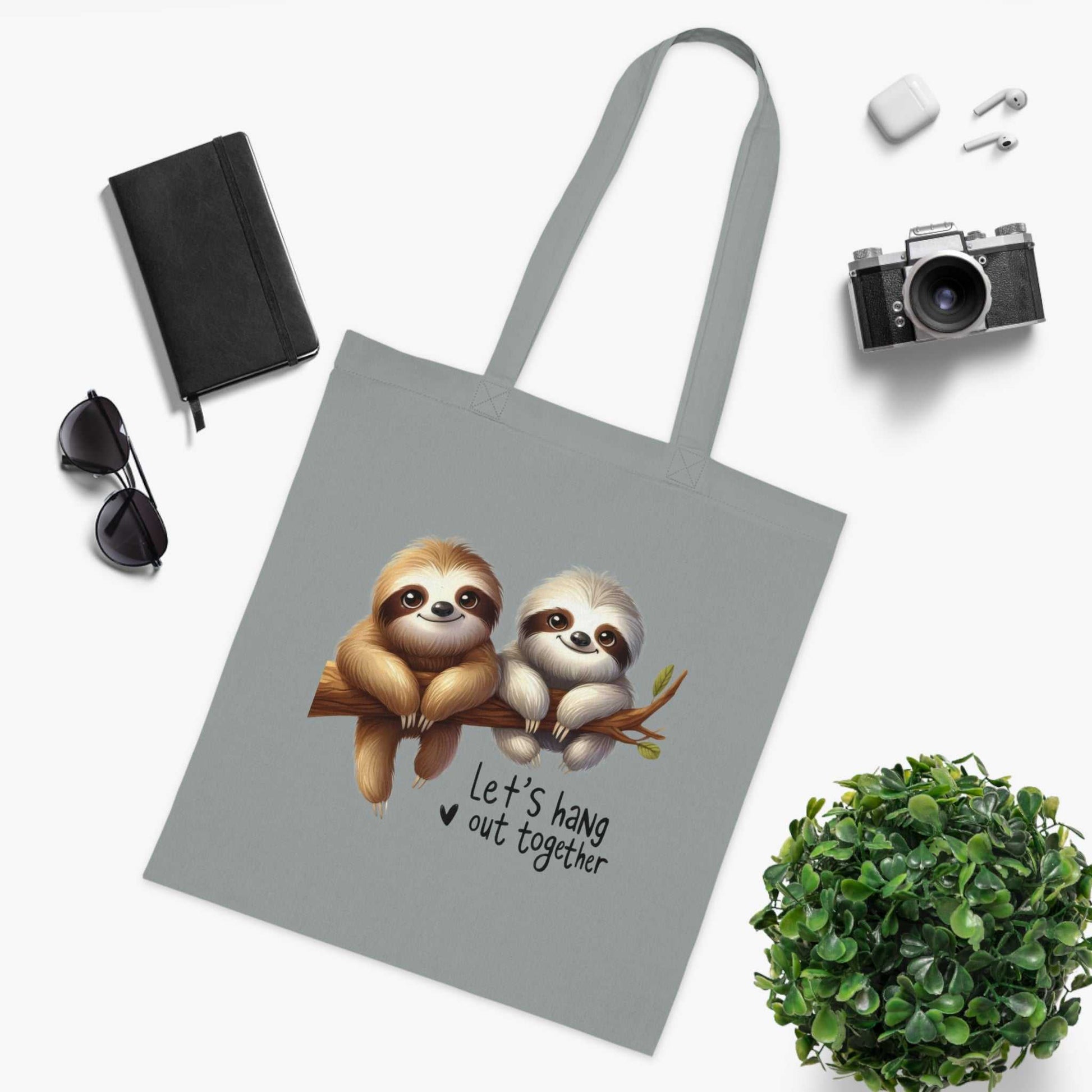 Cute sloth design cotton tote bag for shopping and daily essentials.