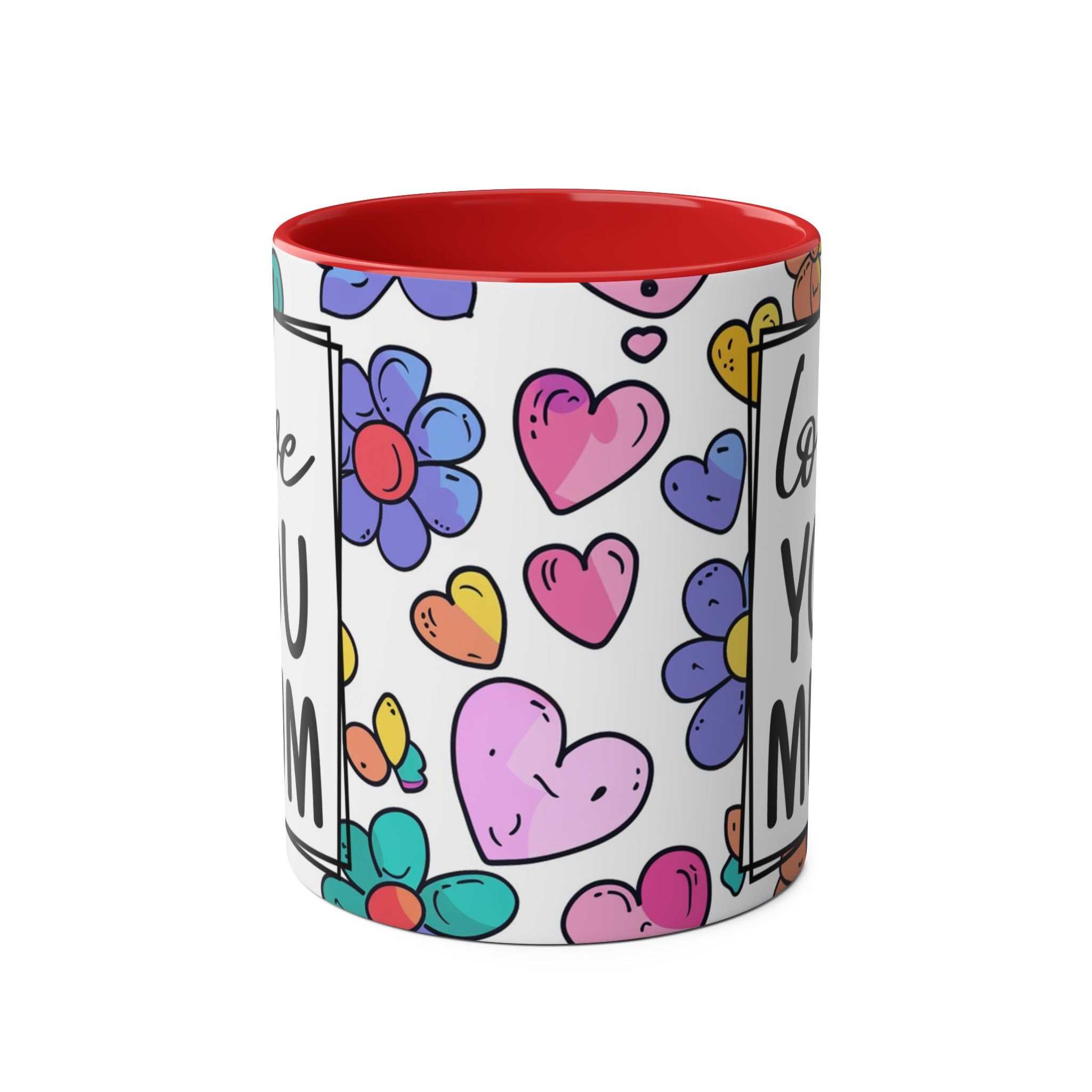 Love You Mum Floral Mug with floral heart design and personalized message for Mother's Day gift