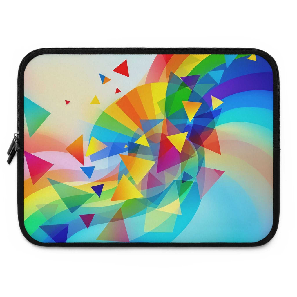 Geometric Pride Design colorful neoprene laptop sleeve with soft foam lining and dual zipper closure
