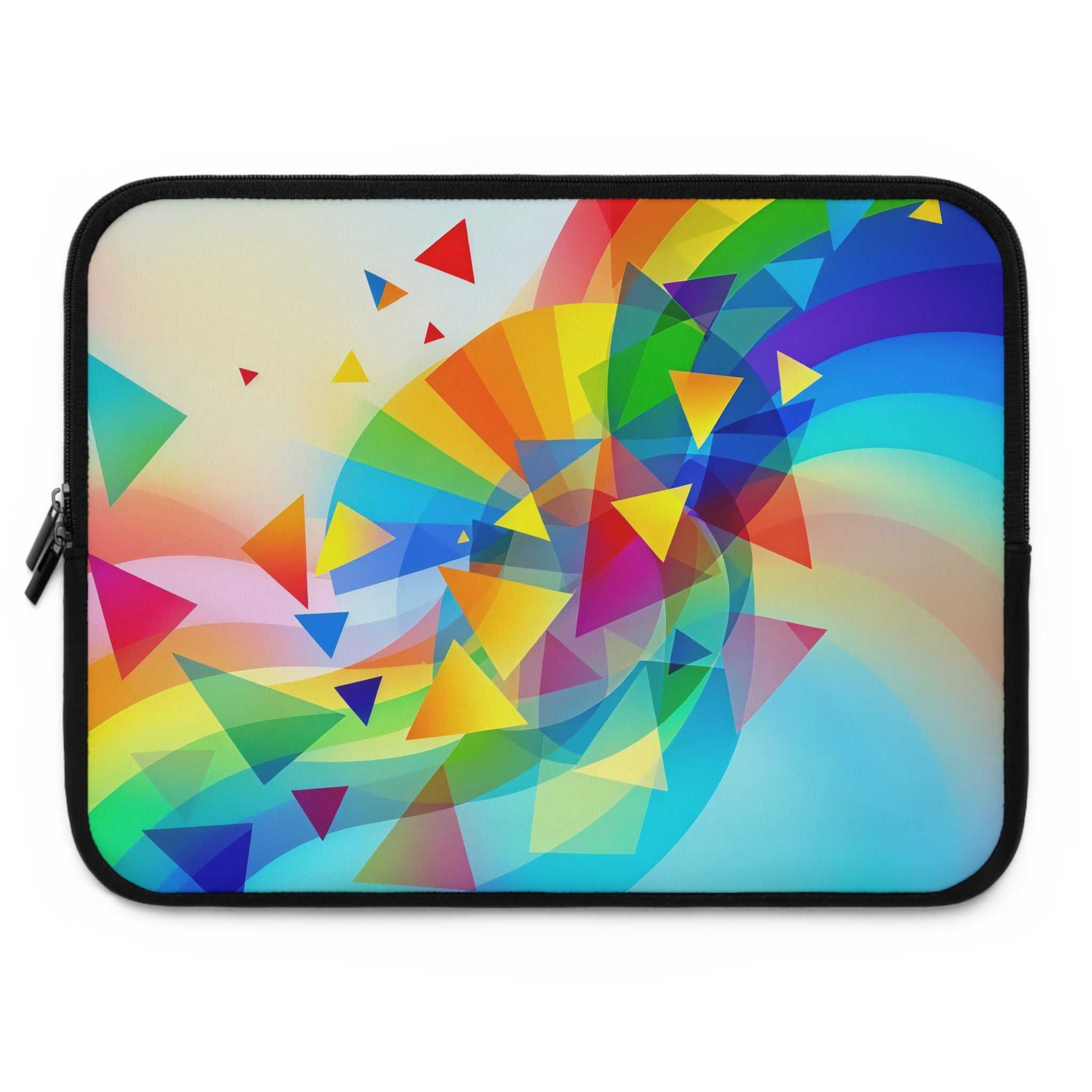 Geometric Pride Design colorful neoprene laptop sleeve with soft foam lining and dual zipper closure