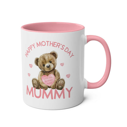 Cute bear Mother's Day gift mug with pink interior and handle, perfect for a daughter's gift to mom.