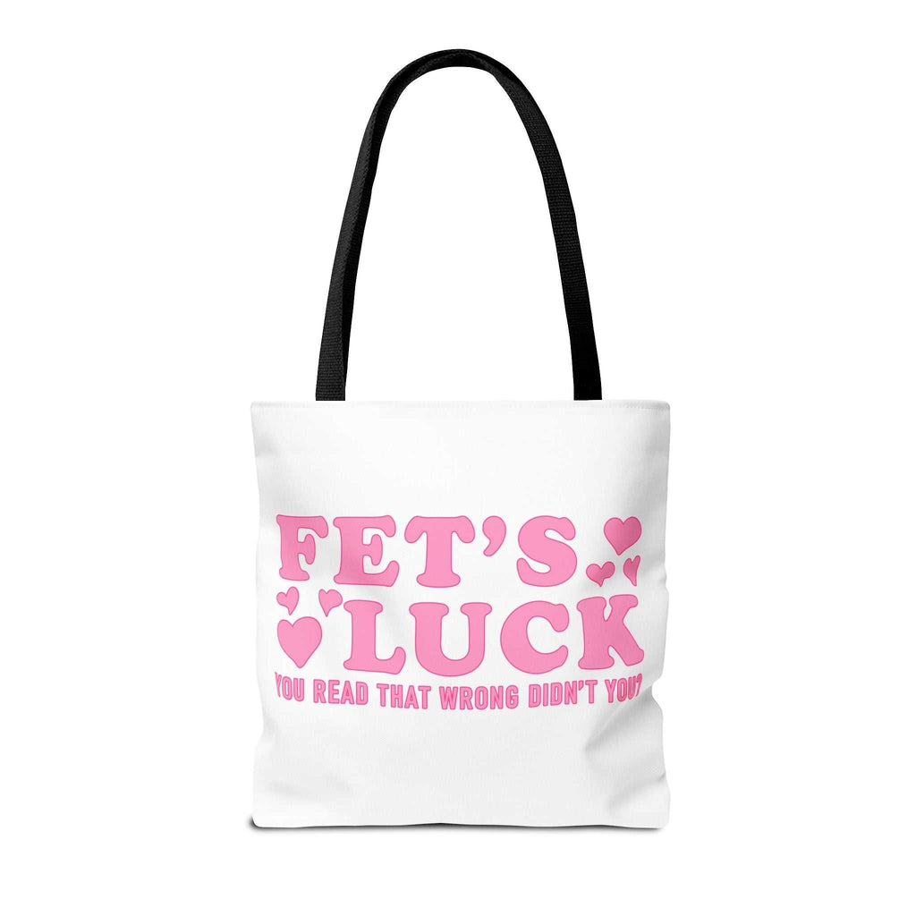 Pink heart tote bag with cheeky design and multiple handle color options