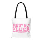 Pink heart tote bag with cheeky design and multiple handle color options