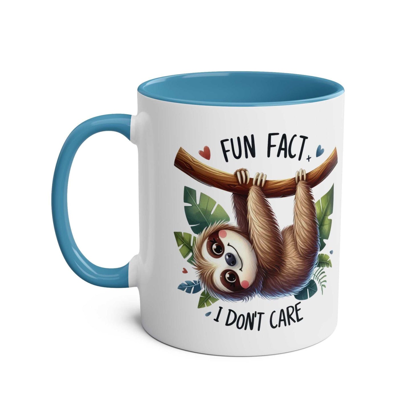 Cute sloth coffee mug with whimsical design and text, 11oz ceramic.