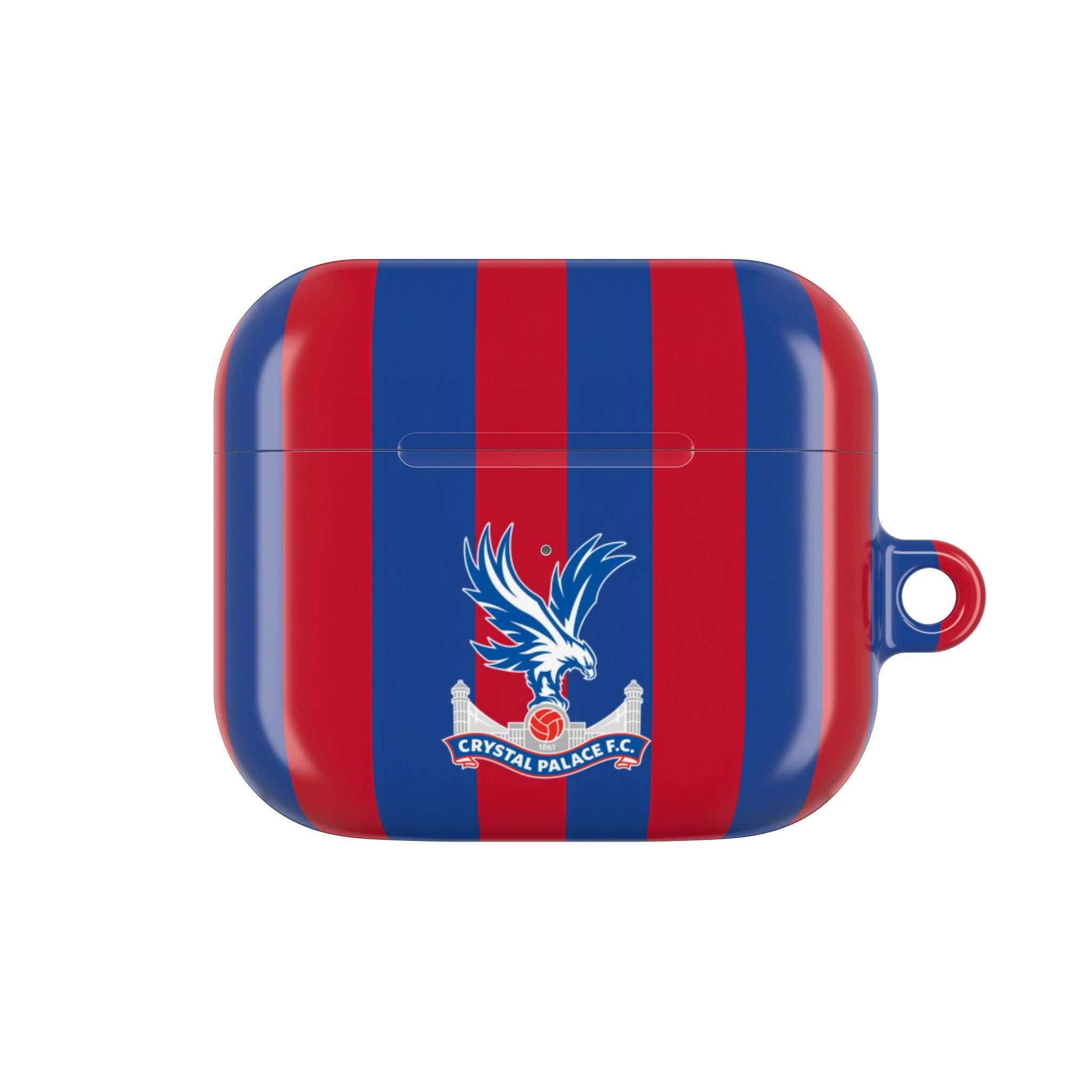 Crystal Palace FC AirPods Pro case with red and blue stripes and eagle crest, shock-resistant, wireless charging compatible