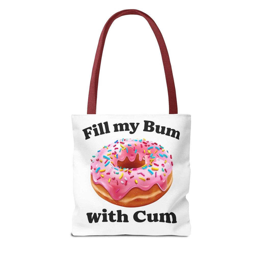 Provocative Donut Tote Bag with cheeky donut design, durable polyester, multiple sizes and handle colors, reusable and lightweight tote for everyday use