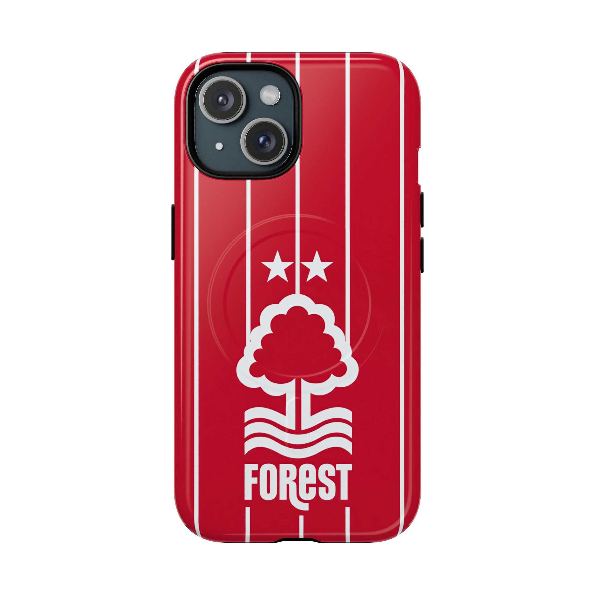 Nottingham Forest Magsafe iPhone Case with red club colors and logo, dual-layer protection, MagSafe compatible