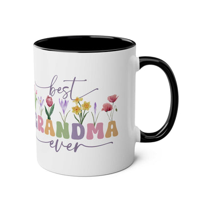 Best Grandma Ever Mother's Day gift mug with floral design and message, 11oz ceramic, glossy finish.
