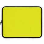 Bright yellow neoprene laptop sleeve with black trim and dual zipper, lightweight and protective