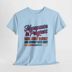 White Menopause In Progress T-Shirt with "Warning: Hot flashes loading" text and flame graphic