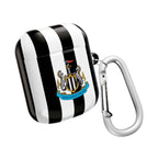 Newcastle Utd FC AirPods case black and white stripes with club crest and carabiner clip