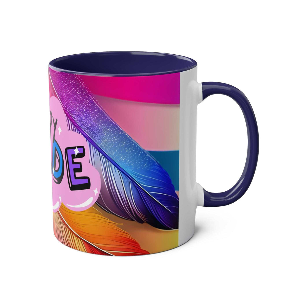 LGBTQ+ Pride Mug with vibrant rainbow design, high-quality ceramic, 11oz capacity.