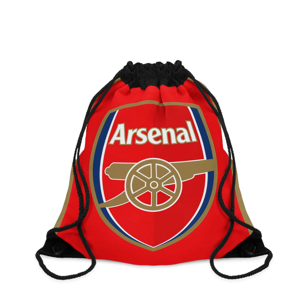 Red Arsenal FC drawstring bag with club crest, lightweight and durable for sports and casual use.