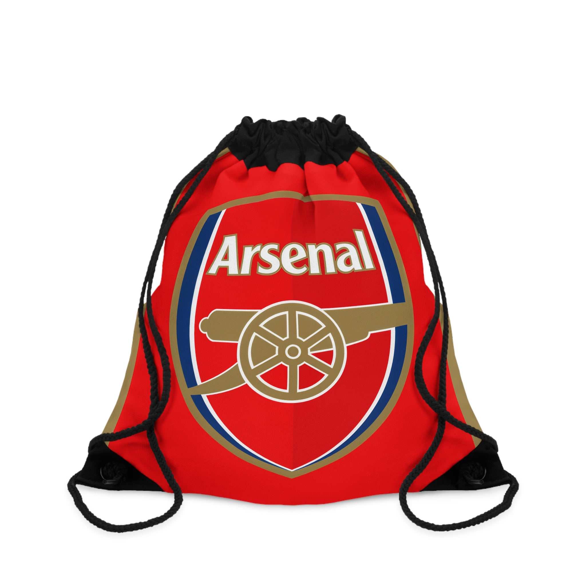 Red Arsenal FC drawstring bag with club crest, lightweight and durable for sports and casual use.