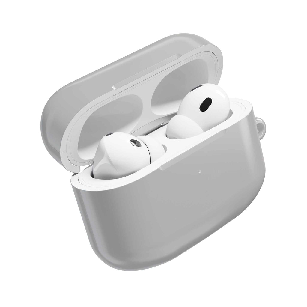 Silver hard shell AirPods and AirPods Pro protective case with glossy finish and slim lightweight design