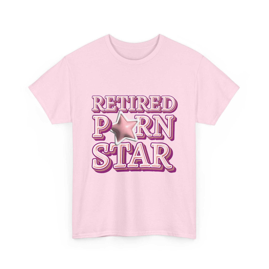 Black Retired Porn Star T-Shirt with bold, humorous text design on soft cotton fabric